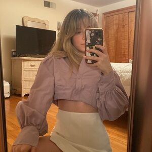 NEW LISTING!!! Zara button down lavender cropped balloon sleeve shirt